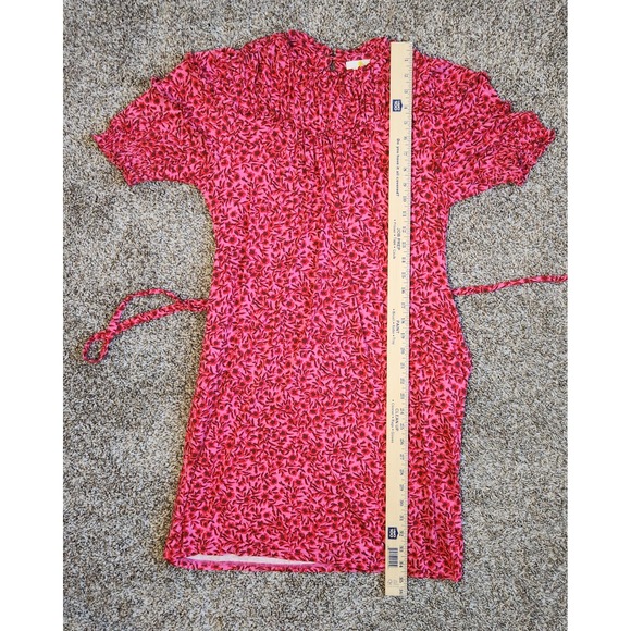 Boden Pink Floral Smocked Dress Women's Size 4R Short Sleeve Belted Tie Waist - Picture 12 of 13